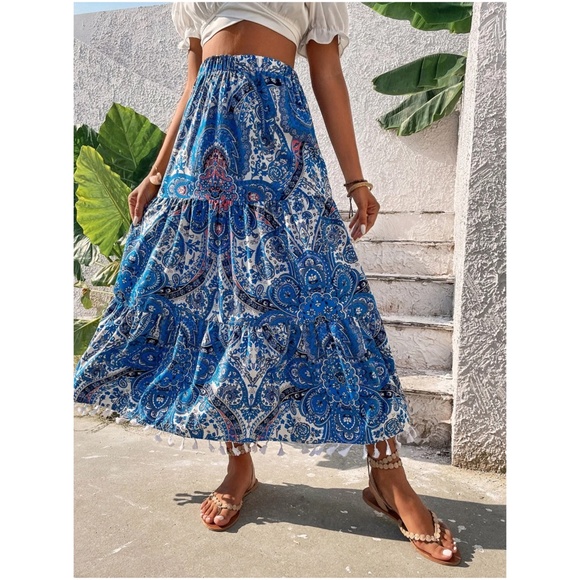 Paisley Print Tassel Hem Maxi Skirt - Picture 5 of 10